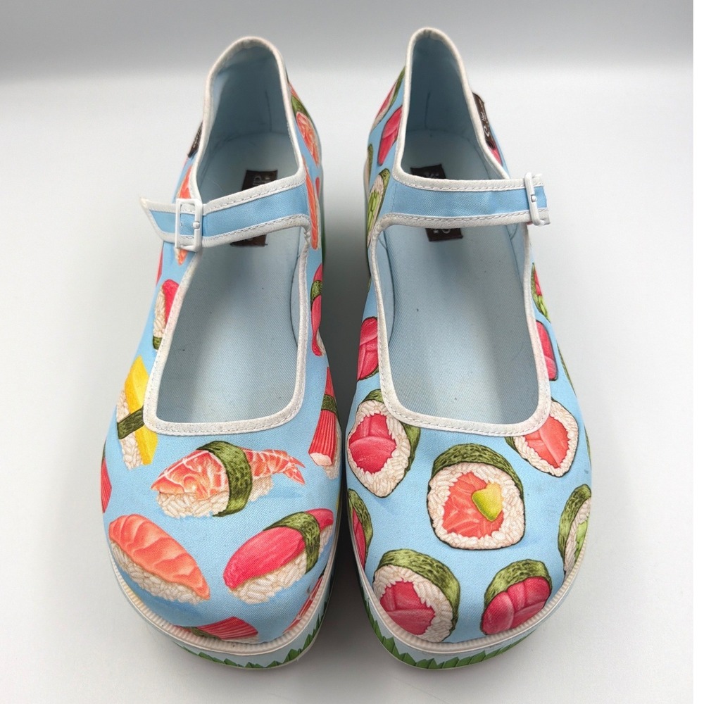 Hot Chocolate Design Sushi Mary Jane Platform Shoes Blue Novelty Women's Size 11